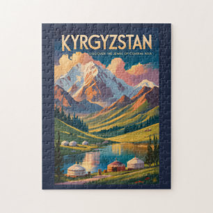Puzzle Ilustración de Yurt de Kirguistán Arte de Viaje Vi