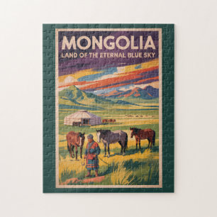 Puzzle Ilustración de yurtas de caballos de Mongolia Arte