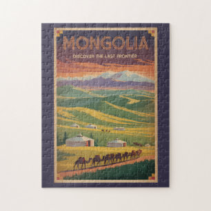 Puzzle Ilustración de yurtas de camellos de Mongolia Arte