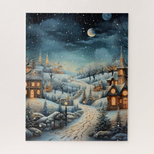 Puzzle Ilustración decorativa de pueblo navideño