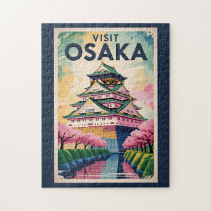 Puzzle Ilustración del Castillo de Osaka Japón Arte de Vi