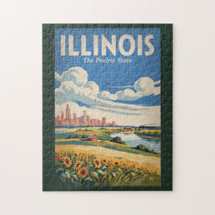 Puzzle Ilustración del horizonte de Chicago Illinois Arte