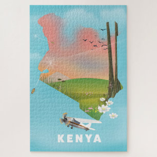 Puzzle Ilustración del mapa de Kenia cartel de viaje.