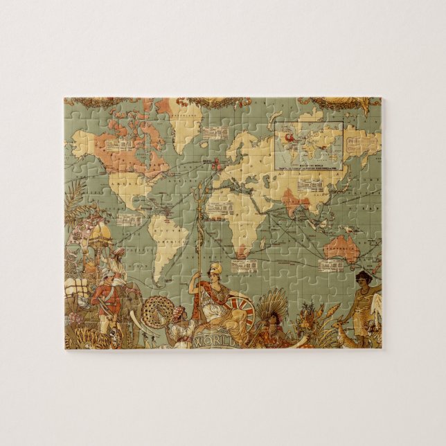 Puzzle Ilustración del Mapa Mundial Antiguo de 1886 (Horizontal)