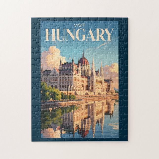 Puzzle Ilustración del Parlamento de Hungría Arte de Viaj (Vertical)