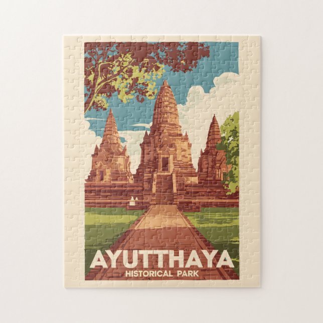 Puzzle Ilustracion del Parque Histórico de Ayutthaya Arte (Vertical)