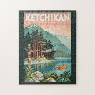 Puzzle Ilustración del río Ketchikan Alaska Arte de viaje