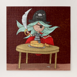 Puzzle Ilustración divertida de pirata sirena cortando qu