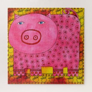 Puzzle Ilustración en acuarela de cerdo estampado