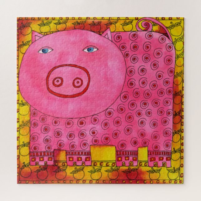 Puzzle Ilustración en acuarela de cerdo estampado (Horizontal)