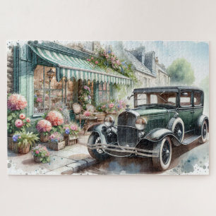 Puzzle Ilustración en Acuarela de Coche Antiguo y Encanta