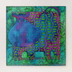 Puzzle Ilustración en acuarela de hipopótamo estampado