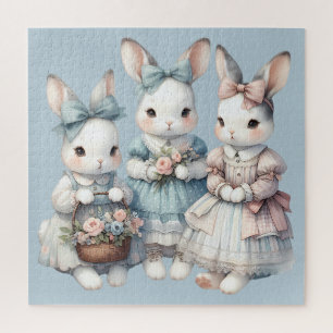 Puzzle Ilustración en acuarela de las hermanas conejitas