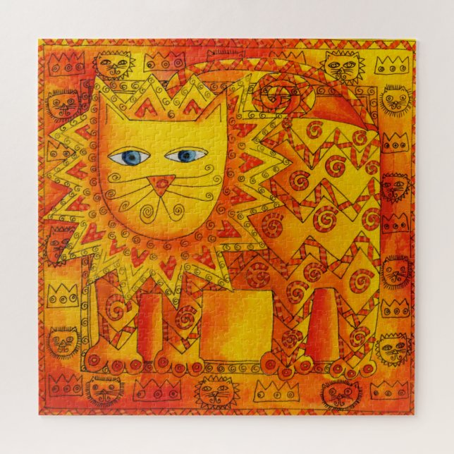 Puzzle Ilustración en acuarela de león estampado (Horizontal)