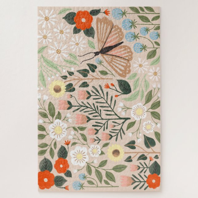 Puzzle Ilustracion floral de Moda de boho rosado rústico  (Vertical)