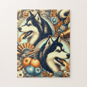 Puzzle Ilustracion Husky retro siberiano
