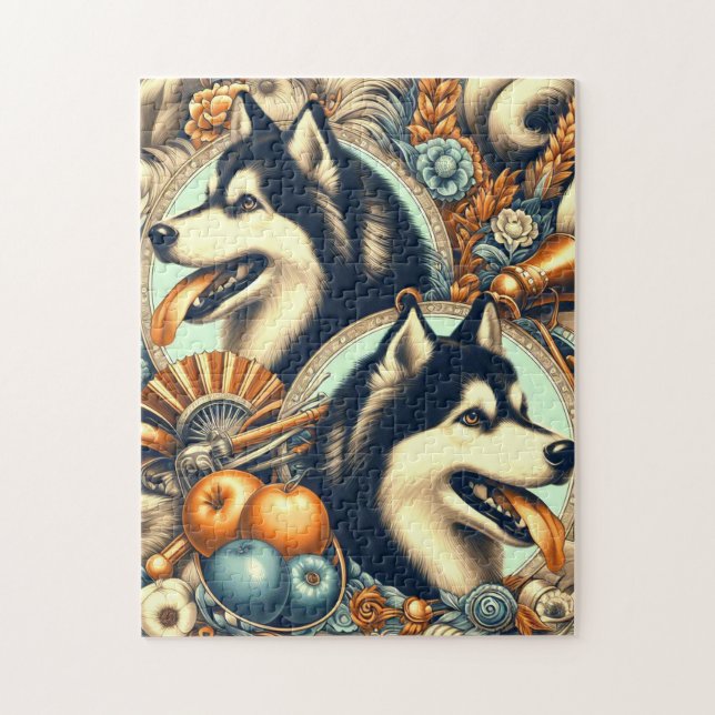Puzzle Ilustracion Husky retro siberiano (Vertical)
