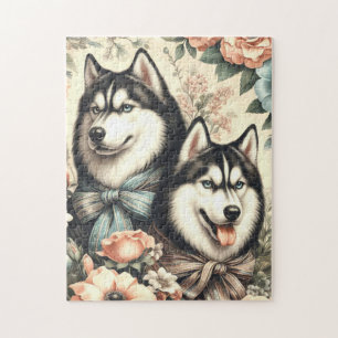 Puzzle Ilustracion Husky Siberiano Vintage
