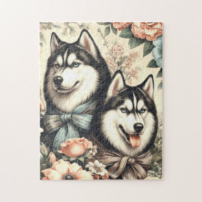 Puzzle Ilustracion Husky Siberiano Vintage (Vertical)