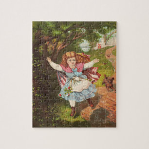 Puzzle Ilustración litográfica de niña y perro retro