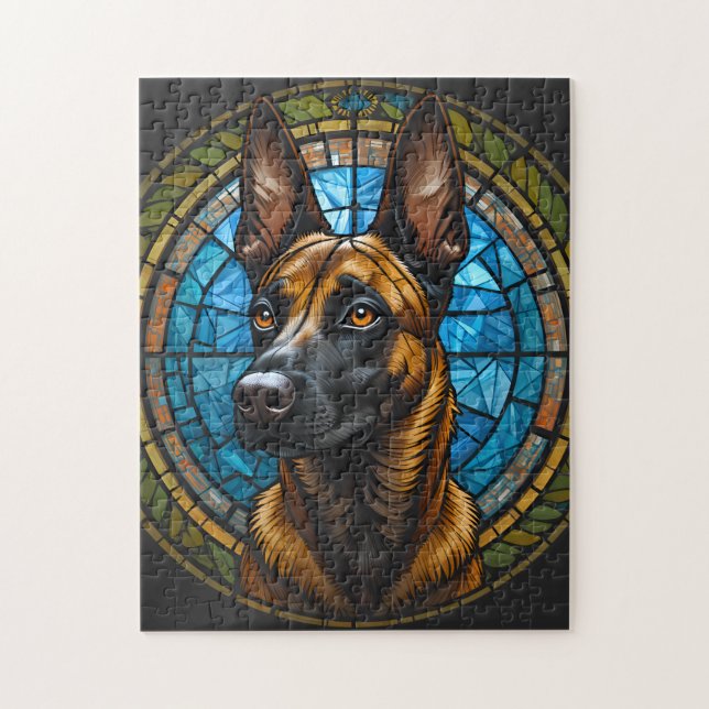 Puzzle Ilustracion Malinois con Estilo Vidrio Manchado de (Vertical)