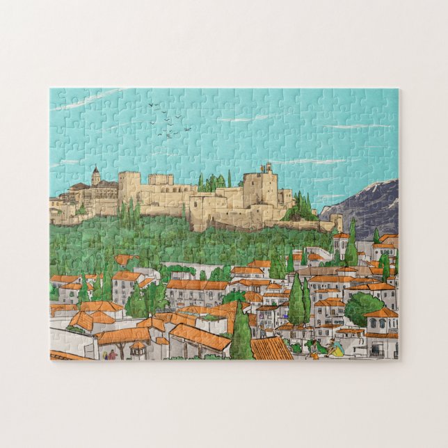 Puzzle Ilustracion paisajístico Granada Cityview España (Horizontal)