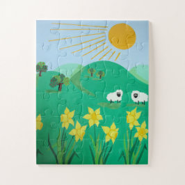 Puzzle ilustracion panorámico divertido de ovejas lindas