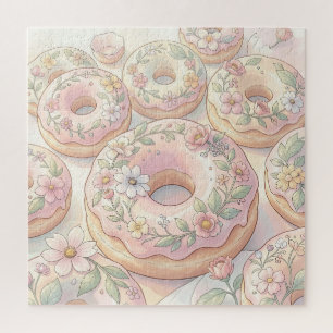 Puzzle Ilustración Pastel de Donas Rosadas Florales
