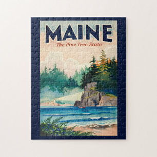 Puzzle Ilustración pictórica del faro de Maine Arte de vi
