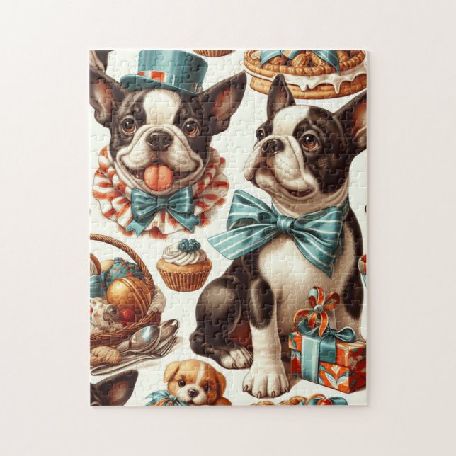 Puzzle Ilustracion Retro Cute Boston Terrier (Vertical)