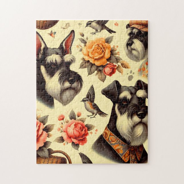 Puzzle Ilustracion Retro Cute Schnauzer (Vertical)
