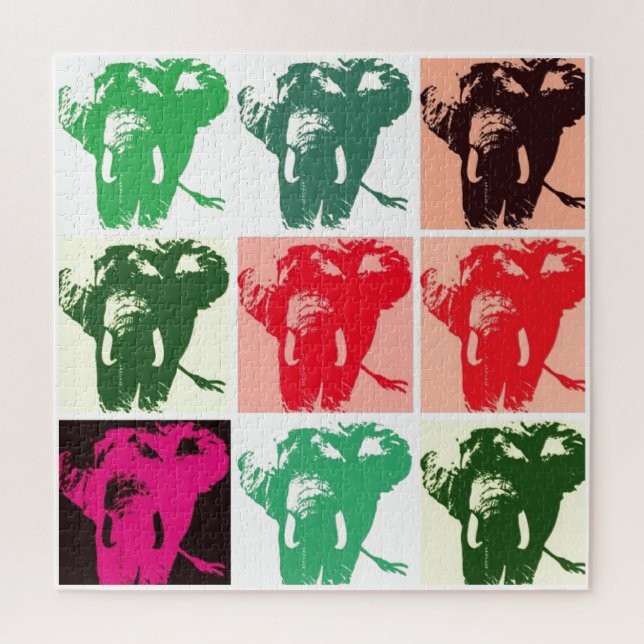Puzzle Ilustracion retro de elefante de arte pop (Vertical)