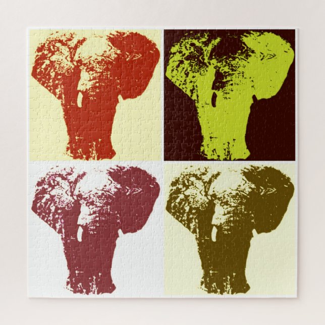 Puzzle Ilustracion retro de elefante de arte pop (Vertical)
