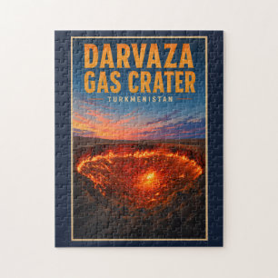 Puzzle Ilustración retro del cráter de gas de Darvaza Tur