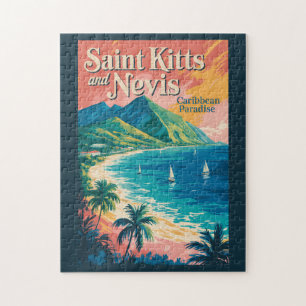 Puzzle Ilustración retro del paisaje de Saint Kitts y Nev