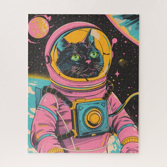 Puzzle Ilustracion retro gato astronauta (Vertical)