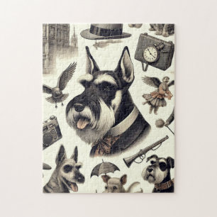 Puzzle Ilustracion Schnauzer de época