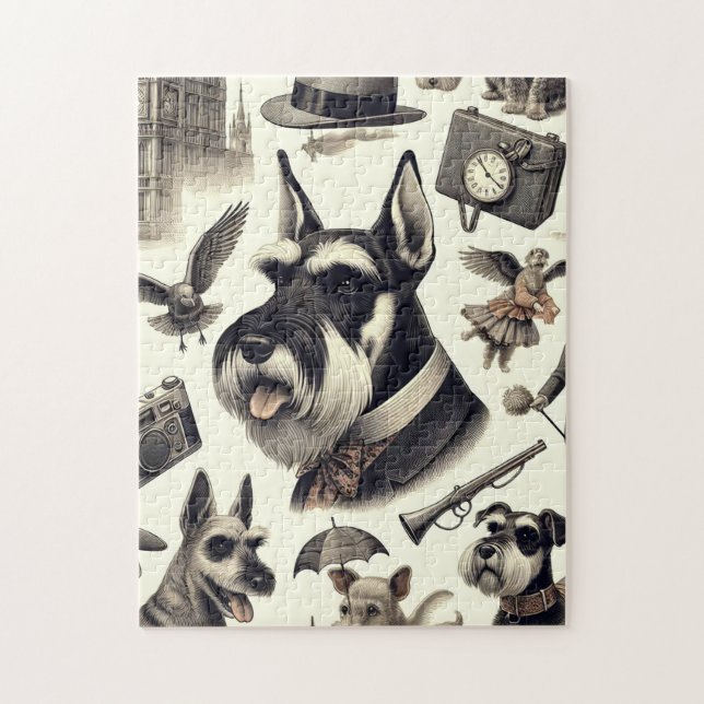 Puzzle Ilustracion Schnauzer de época (Vertical)