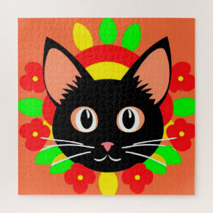 Puzzle Ilustración Vibrante de Cara de Gato Adorable