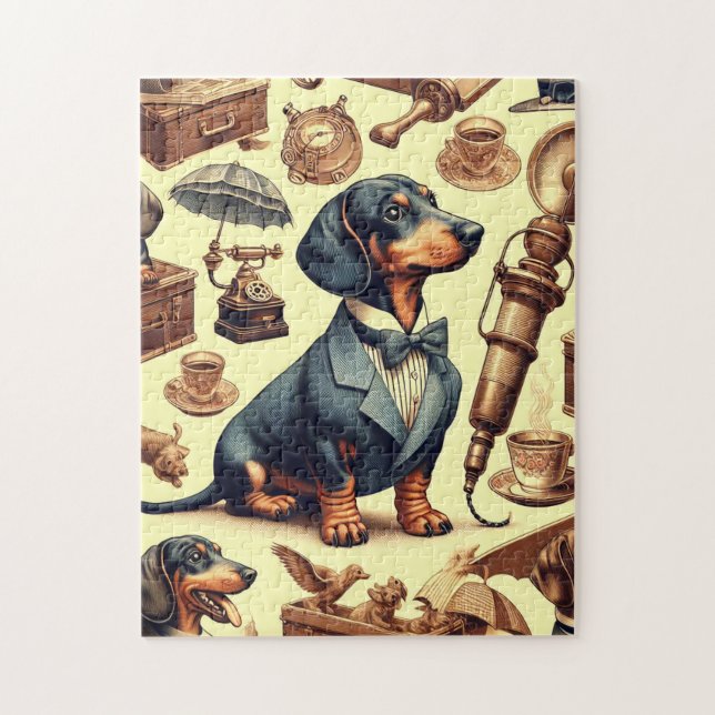 Puzzle Ilustracion Vintage Dachshund (Vertical)