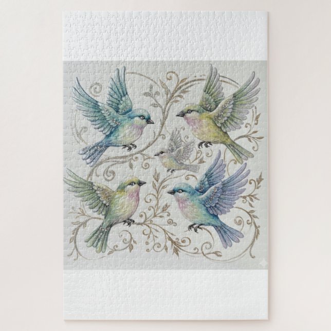 Puzzle Ilustración vintage de cuatro pájaros (Vertical)
