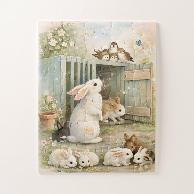 Puzzle Ilustración Vintage de Jardín de Conejo | Cottagec (Vertical)