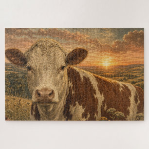 Puzzle Ilustración vintage de vaca de las Highlands al at