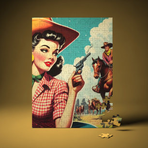 Puzzle Ilustracion Vintage Pulp Cowgirl