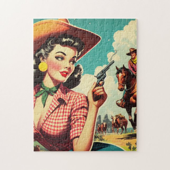 Puzzle Ilustracion Vintage Pulp Cowgirl (Vertical)