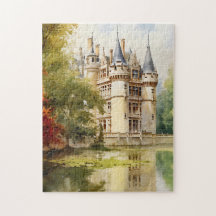 Ilustracion Watercolor del Castillo Antiguo Francé