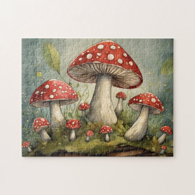 Puzzle Ilustracion Whimsical Red Mushrooms (Horizontal)