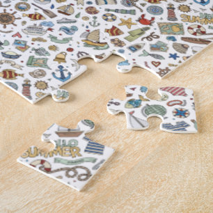 Puzzle Ilustraciones divertidas de la playa de verano en 