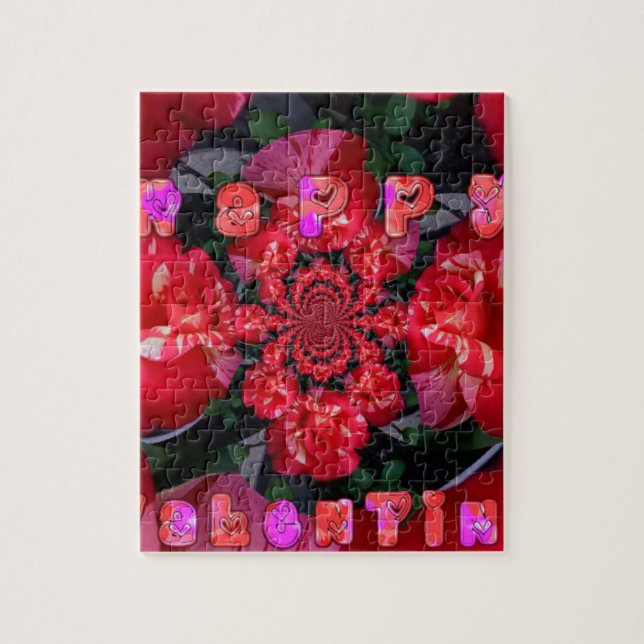 Puzzle Imagen de arte "Happy Valentine" de rosas rojas ir (Vertical)