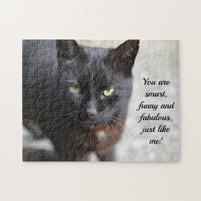 Puzzle Imagen de Gato Negro con cita motivadora (Horizontal)